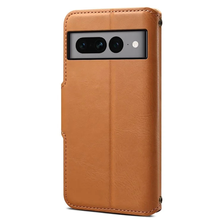 DENIOR For Google Pixel 7 Pro 5G Shockproof Case Cowhide Texture Leather Phone Cover