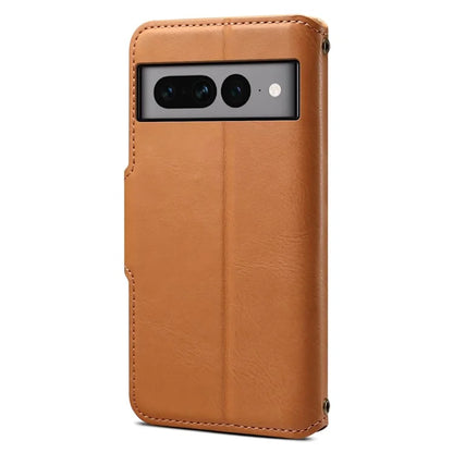 DENIOR For Google Pixel 7 Pro 5G Shockproof Case Cowhide Texture Leather Phone Cover