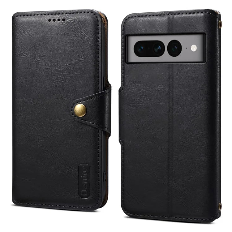 DENIOR For Google Pixel 7 Pro 5G Shockproof Case Cowhide Texture Leather Phone Cover