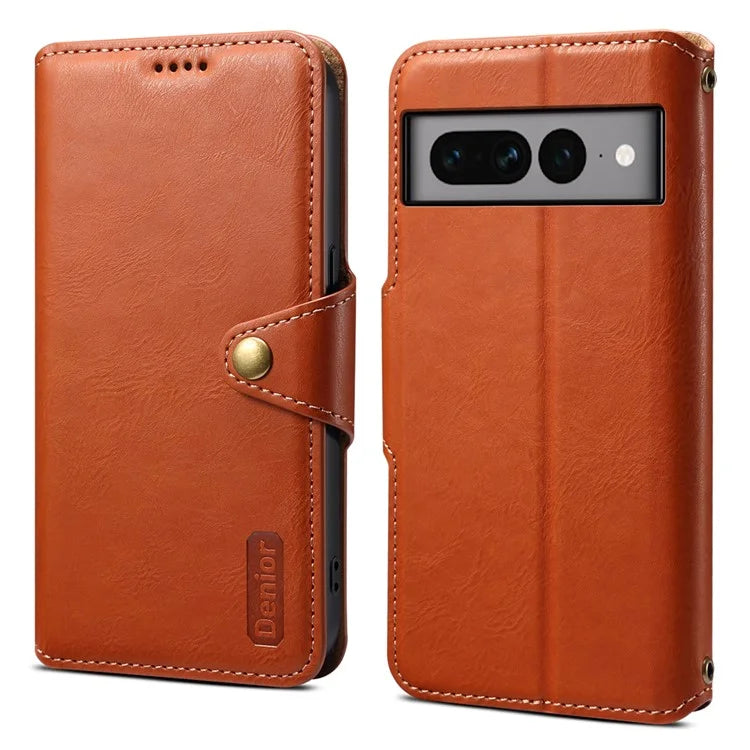 DENIOR For Google Pixel 7 Pro 5G Shockproof Case Cowhide Texture Leather Phone Cover