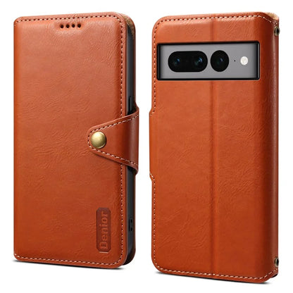 DENIOR For Google Pixel 7 Pro 5G Shockproof Case Cowhide Texture Leather Phone Cover