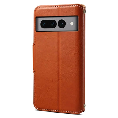 DENIOR For Google Pixel 7 Pro 5G Shockproof Case Cowhide Texture Leather Phone Cover