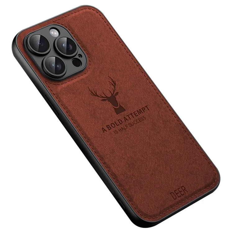 For iPhone 14 Pro Deer Pattern Case Cloth Texture PU Leather Phone Back Cover