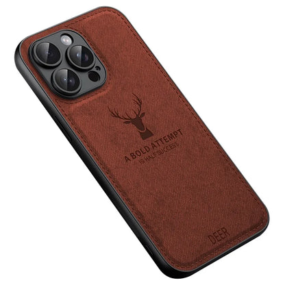 For iPhone 14 Pro Deer Pattern Case Cloth Texture PU Leather Phone Back Cover