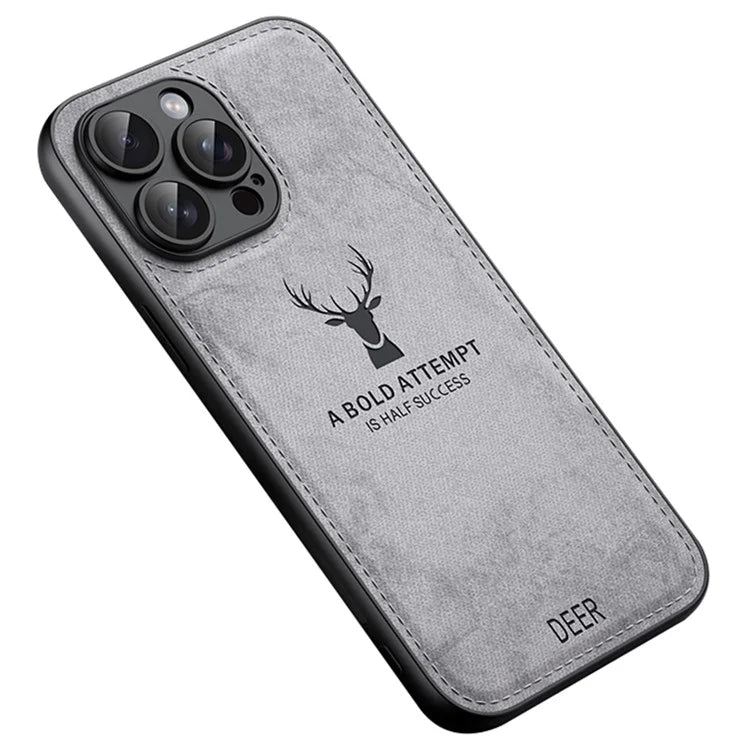 For iPhone 14 Pro Max Case Deer Pattern Bump Proof Phone Cover with Cloth Texture