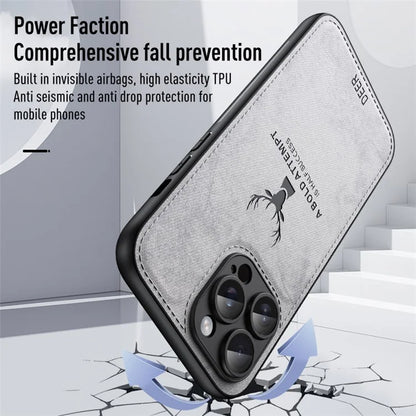 For iPhone 14 Pro Max Case Deer Pattern Bump Proof Phone Cover with Cloth Texture