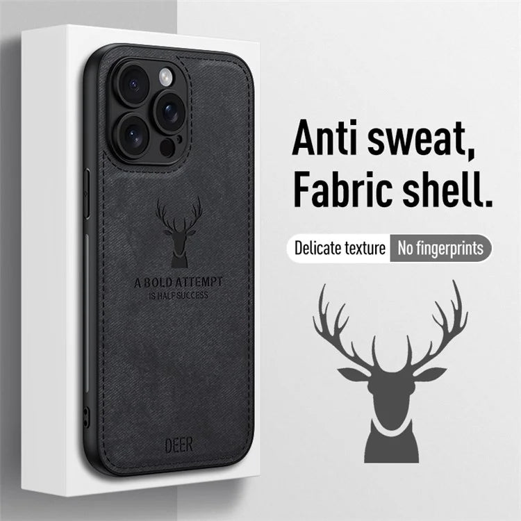 For iPhone 14 Pro Max Case Deer Pattern Bump Proof Phone Cover with Cloth Texture