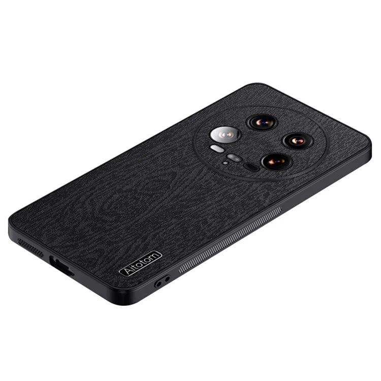 For Xiaomi 14 Ultra Case PU Leather Coated PC+TPU Back Phone Cover with Wood Texture