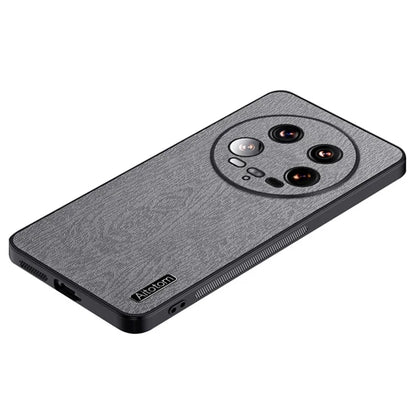 For Xiaomi 14 Ultra Case PU Leather Coated PC+TPU Back Phone Cover with Wood Texture