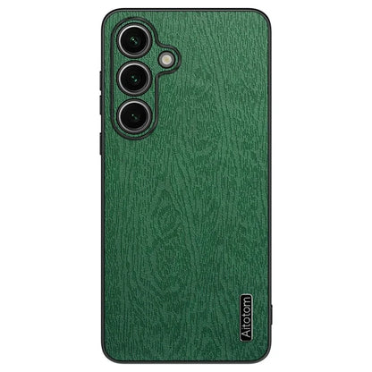 For Samsung Galaxy S23 FE Phone Case Leather+PC+TPU Cover Wood Texture