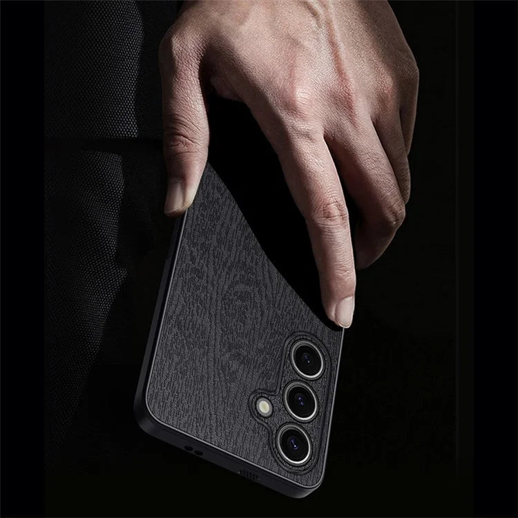 For Samsung Galaxy S23 FE Phone Case Leather+PC+TPU Cover Wood Texture