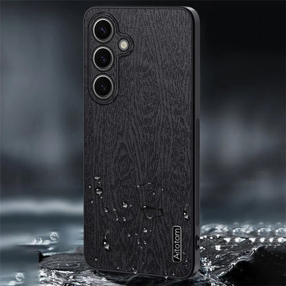 For Samsung Galaxy S23 FE Phone Case Leather+PC+TPU Cover Wood Texture