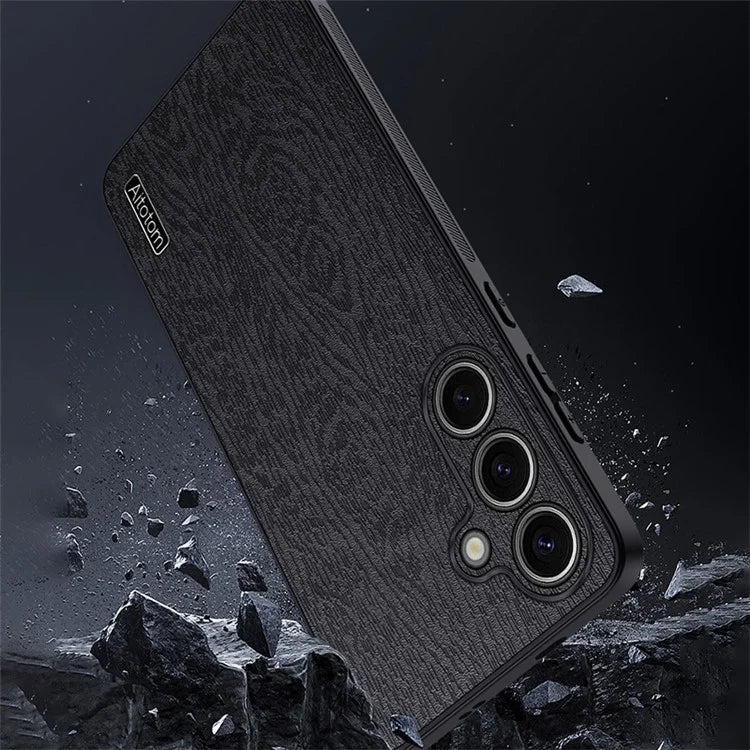 For Samsung Galaxy S23 FE Phone Case Leather+PC+TPU Cover Wood Texture