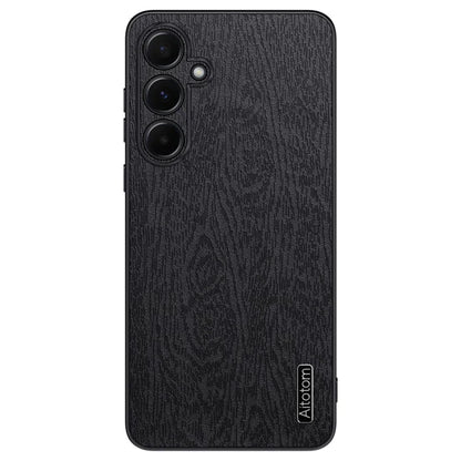 For Samsung Galaxy A55 5G Phone Case Wood Texture Leather Coated PC+TPU Anti-drop Cover
