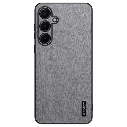 For Samsung Galaxy A55 5G Phone Case Wood Texture Leather Coated PC+TPU Anti-drop Cover
