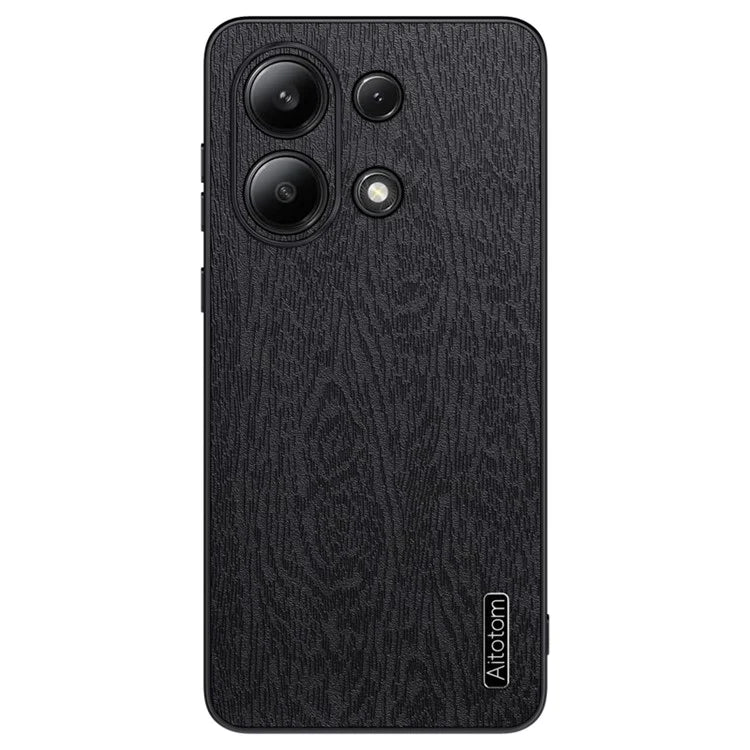 For Xiaomi Redmi Note 13 4G Case Wood Texture Leather Coated PC+TPU Phone Cover