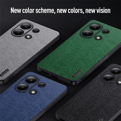 For Xiaomi Redmi Note 13 4G Case Wood Texture Leather Coated PC+TPU Phone Cover