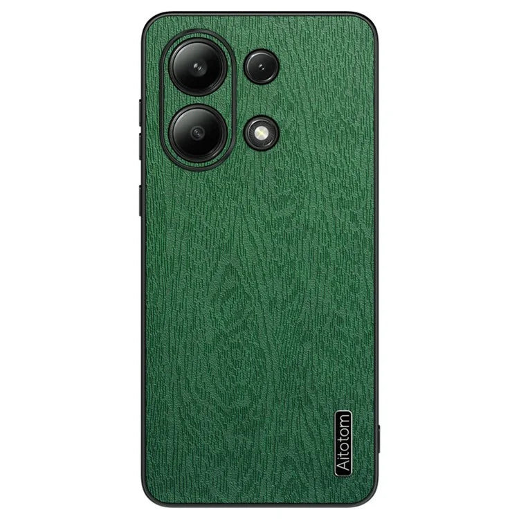 For Xiaomi Redmi Note 13 4G Case Wood Texture Leather Coated PC+TPU Phone Cover