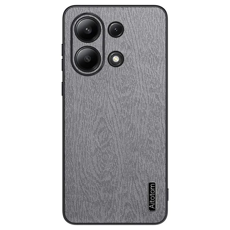 For Xiaomi Redmi Note 13 4G Case Wood Texture Leather Coated PC+TPU Phone Cover