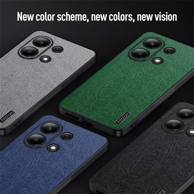 For Xiaomi Redmi Note 13 4G Case Wood Texture Leather Coated PC+TPU Phone Cover