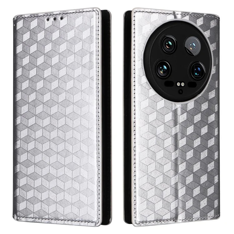 For Xiaomi 14 Ultra Leather Case Rhombus Imprinted Flip Stand Phone Protector