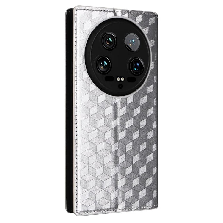 For Xiaomi 14 Ultra Leather Case Rhombus Imprinted Flip Stand Phone Protector