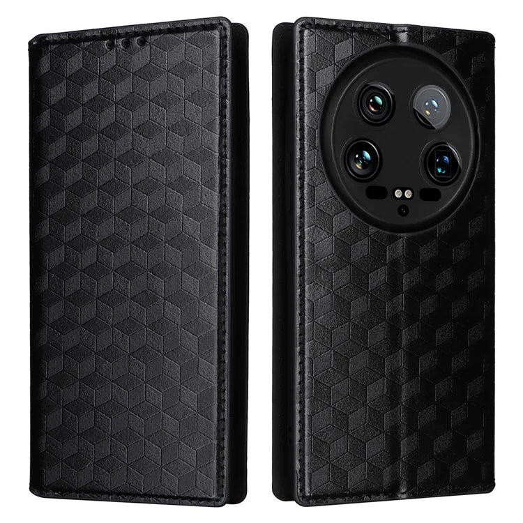 For Xiaomi 14 Ultra Leather Case Rhombus Imprinted Flip Stand Phone Protector