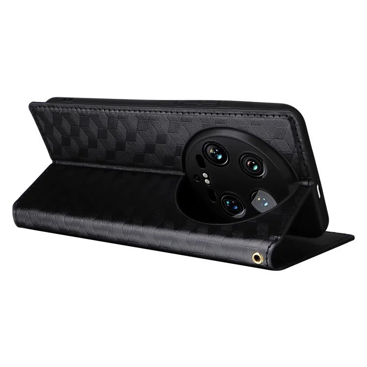 For Xiaomi 14 Ultra Leather Case Rhombus Imprinted Flip Stand Phone Protector