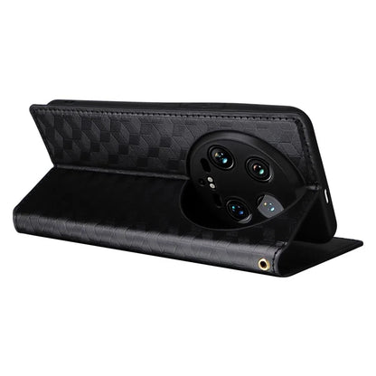 For Xiaomi 14 Ultra Leather Case Rhombus Imprinted Flip Stand Phone Protector