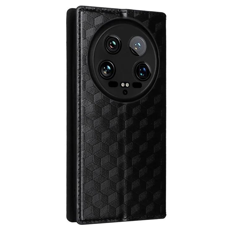 For Xiaomi 14 Ultra Leather Case Rhombus Imprinted Flip Stand Phone Protector