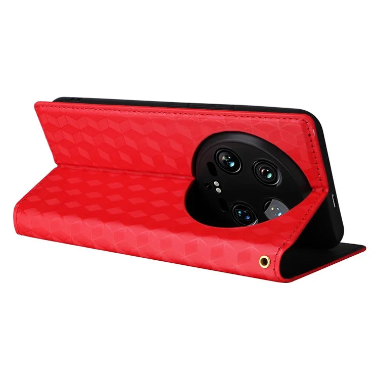 For Xiaomi 14 Ultra Leather Case Rhombus Imprinted Flip Stand Phone Protector