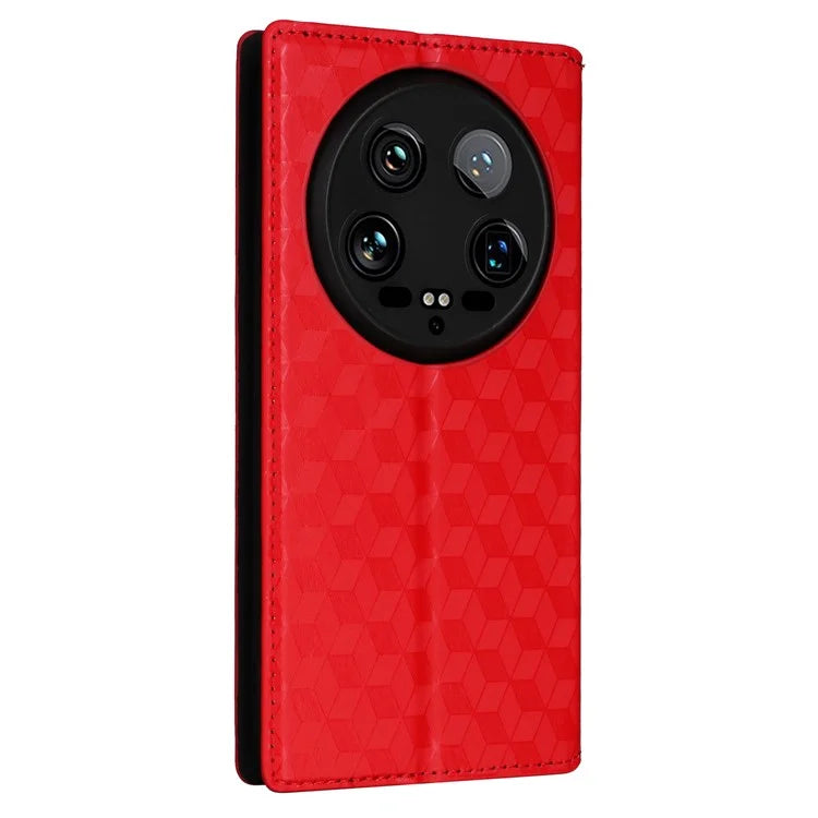For Xiaomi 14 Ultra Leather Case Rhombus Imprinted Flip Stand Phone Protector