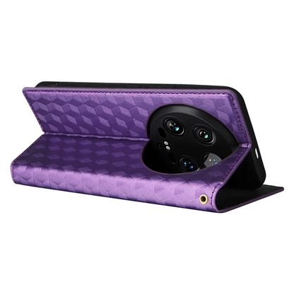 For Xiaomi 14 Ultra Leather Case Rhombus Imprinted Flip Stand Phone Protector