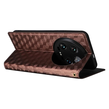 For Xiaomi 14 Ultra Leather Case Rhombus Imprinted Flip Stand Phone Protector