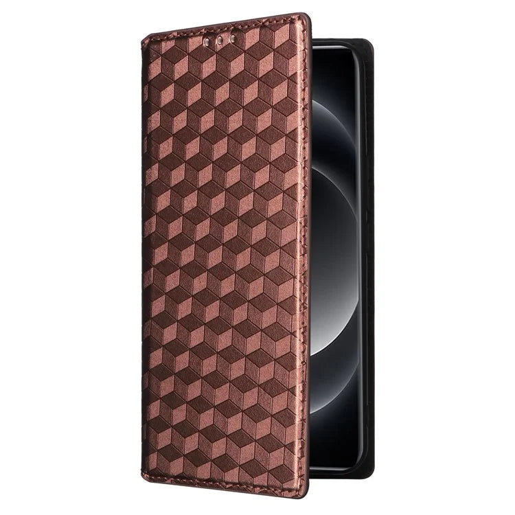 For Xiaomi 14 Ultra Leather Case Rhombus Imprinted Flip Stand Phone Protector
