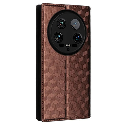 For Xiaomi 14 Ultra Leather Case Rhombus Imprinted Flip Stand Phone Protector