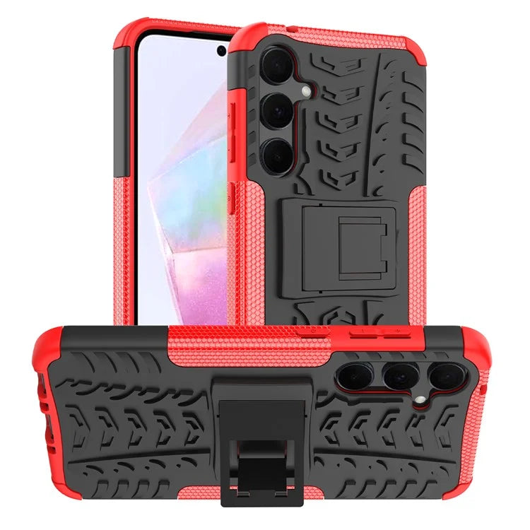 For Samsung Galaxy A35 5G Case Tyre Pattern PC+TPU Kickstand Phone Cover