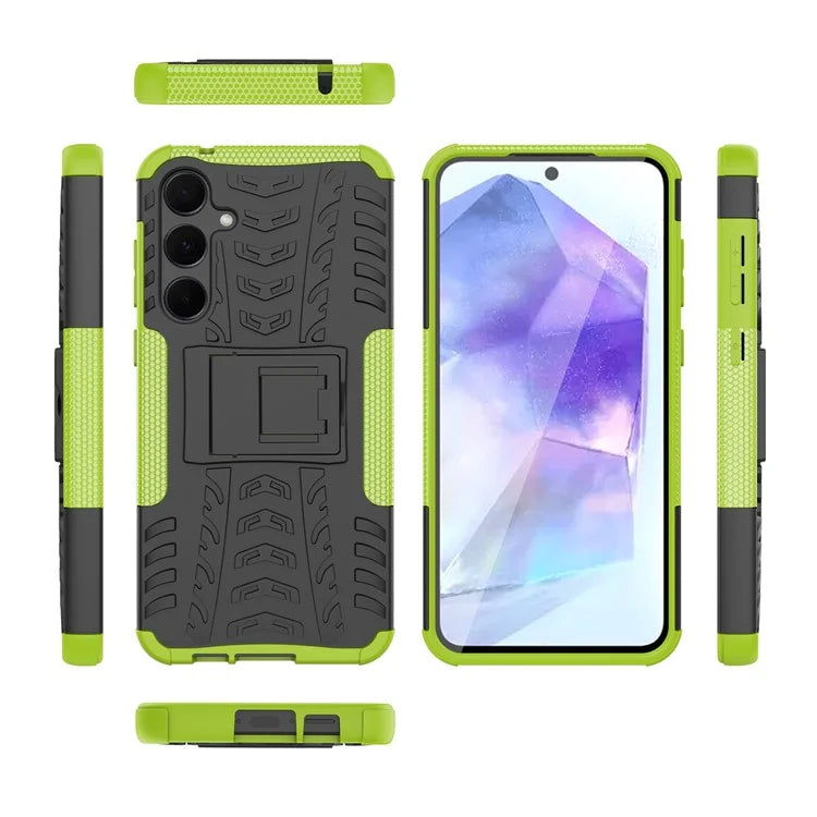For Samsung Galaxy A55 5G Case PC+TPU Kickstand Phone Cover Cool Tyre Pattern