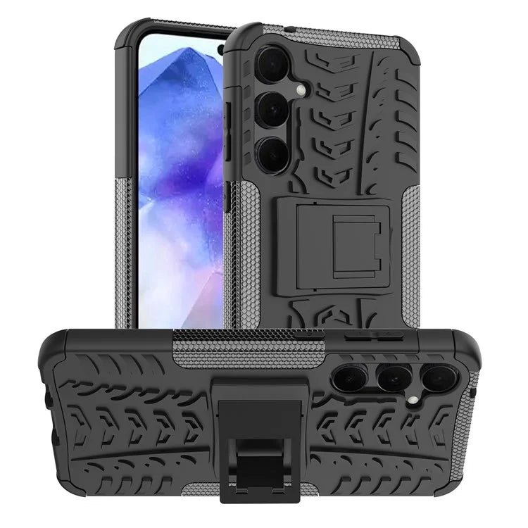 For Samsung Galaxy A55 5G Case PC+TPU Kickstand Phone Cover Cool Tyre Pattern