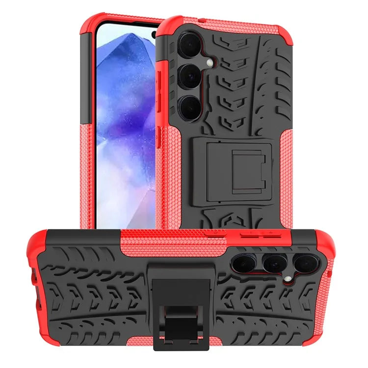 For Samsung Galaxy A55 5G Case PC+TPU Kickstand Phone Cover Cool Tyre Pattern
