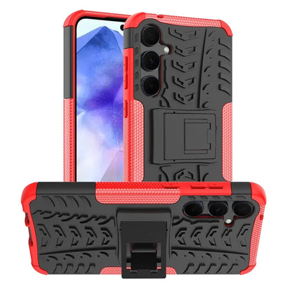 For Samsung Galaxy A55 5G Case PC+TPU Kickstand Phone Cover Cool Tyre Pattern