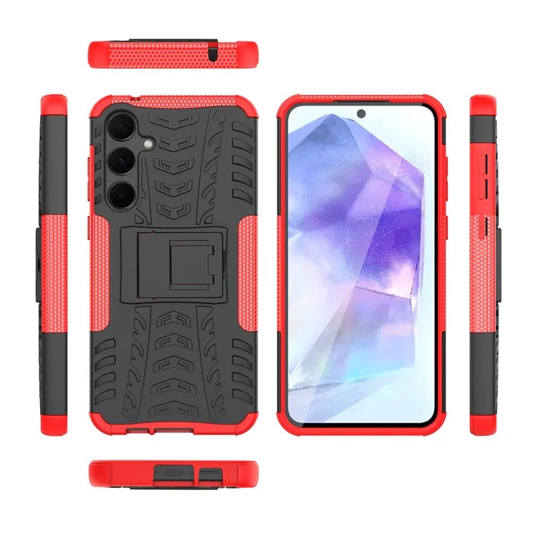For Samsung Galaxy A55 5G Case PC+TPU Kickstand Phone Cover Cool Tyre Pattern