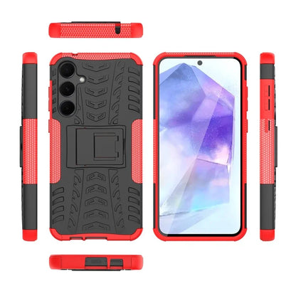 For Samsung Galaxy A55 5G Case PC+TPU Kickstand Phone Cover Cool Tyre Pattern