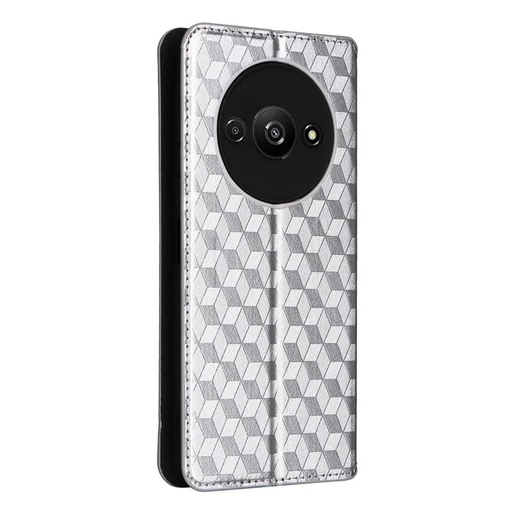 For Xiaomi Redmi A3 / Poco C61 4G Case Wallet PU Leather Phone Cover Rhombus Imprinted