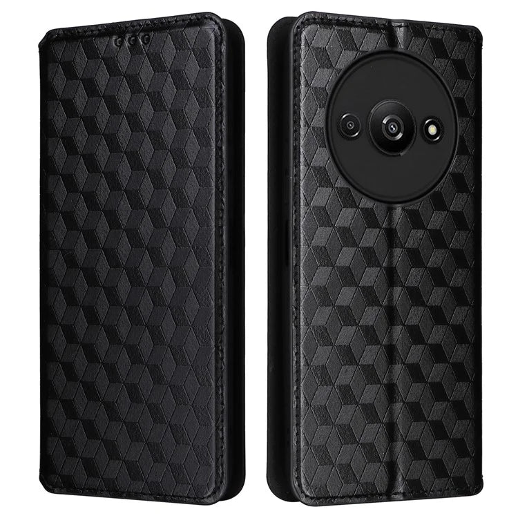 For Xiaomi Redmi A3 / Poco C61 4G Case Wallet PU Leather Phone Cover Rhombus Imprinted