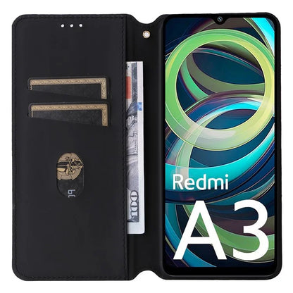 For Xiaomi Redmi A3 / Poco C61 4G Case Wallet PU Leather Phone Cover Rhombus Imprinted