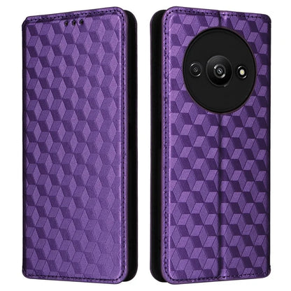 For Xiaomi Redmi A3 / Poco C61 4G Case Wallet PU Leather Phone Cover Rhombus Imprinted