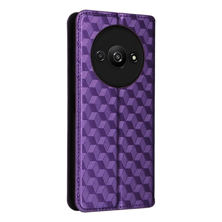 For Xiaomi Redmi A3 / Poco C61 4G Case Wallet PU Leather Phone Cover Rhombus Imprinted