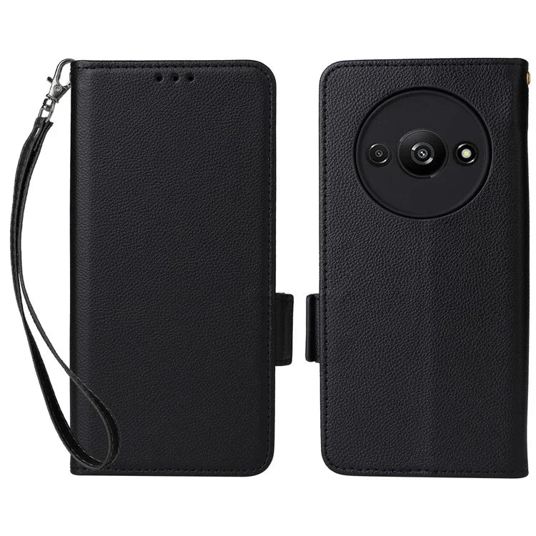For Xiaomi Redmi A3 / Poco C61 4G Case with Hand Strap Litchi Texture Leather Wallet Phone Cover