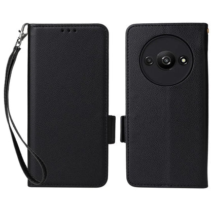 For Xiaomi Redmi A3 / Poco C61 4G Case with Hand Strap Litchi Texture Leather Wallet Phone Cover